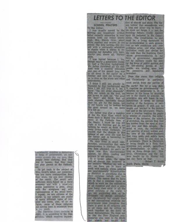 Uncle Bob's letter to the Editor - 1963