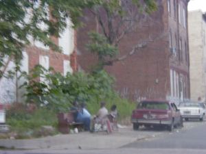 Homeless men on Corinthian Aveune in Philadelphia