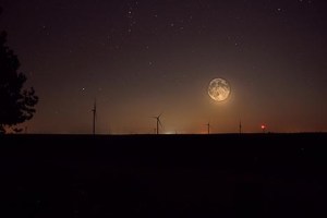 Wind turbines at night
