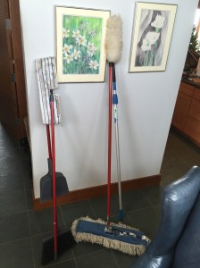 Mops waiting for guests to use at the Shoemaker residence.