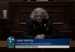 June Griffin, Cumberland Missionary Society, praying      invocation opening Tennessee Senate session, 2015.