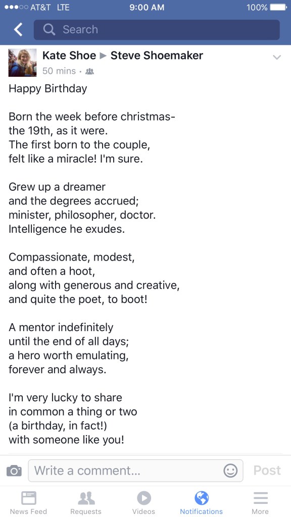 Happy Birthday poem from Kate Shoemaker to Uncle Steve.
