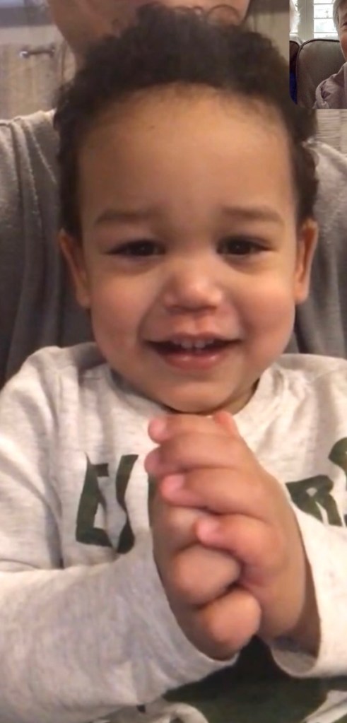 photograph of grandson Elijah asking you to send your answers to grandpa before he takes his nap.