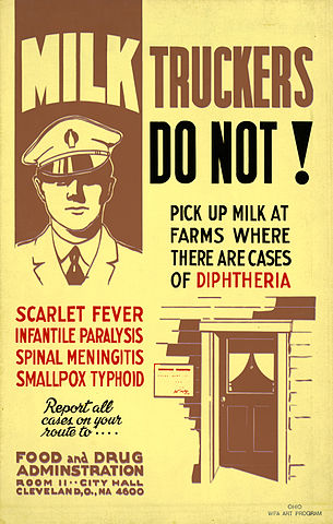 photo of Food and Drug Administration poster warning milk trucker not to pick up milk on farms with contagious diseases