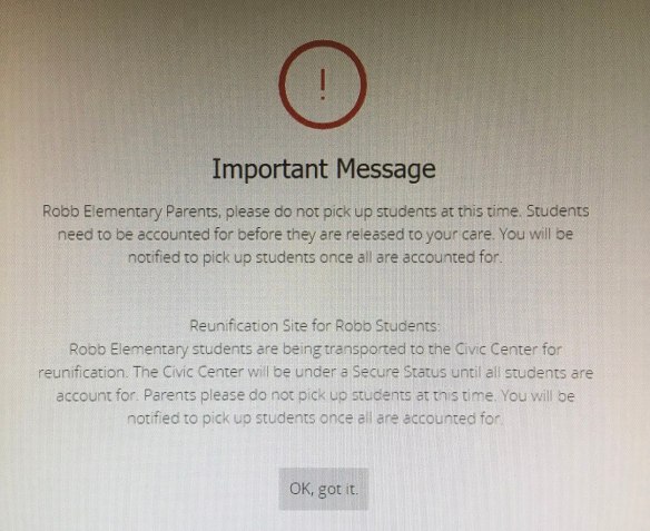 Photo of message to parents during Uvalde school shooting