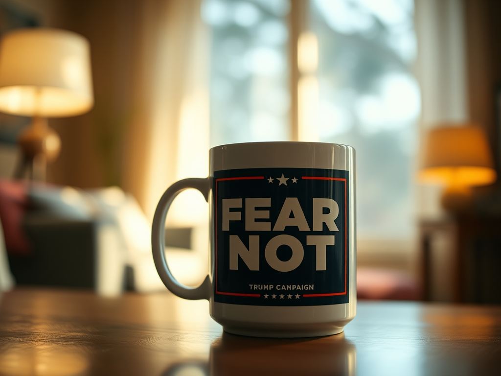 photo of Trump campaign "Fear Not" coffee mug.